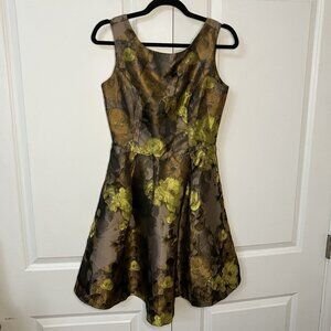 Anthropologie Louche Dress Womens S‎ Gold Floral Metallic A-line Retro
